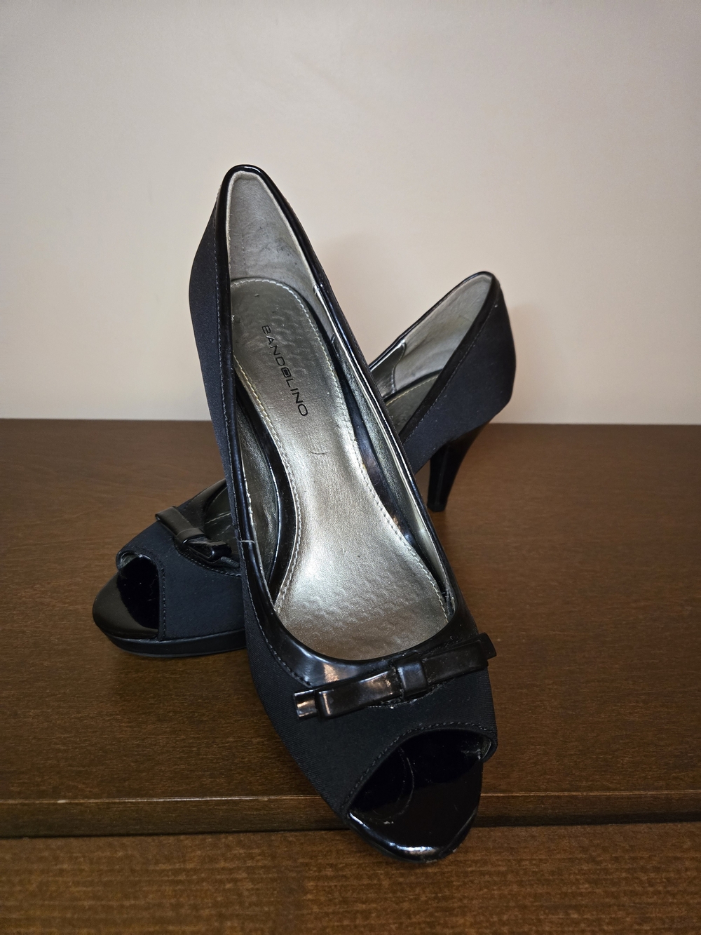 Bandolino Black Peep-Toe Heels with Bow Accent